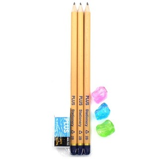 Bộ bút chì tam giác 3 cây 2b + gôm nhỏ + 3 đệm tay cầm - plus-600-v013 - plus