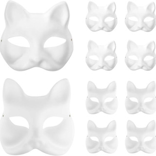  Mặt nạ mèo DIY Fox Mask Paintable Trống DIY Mặt nạ Halloween Động vật Nửa Khẩu trang Hóa trang Tiệc Cosplay 