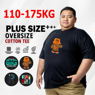 [Plus Size] Áo nam in hình cỡ lớn Áo thun Cotton màu đen cổ chữ O Áo Oversize ngắn tay