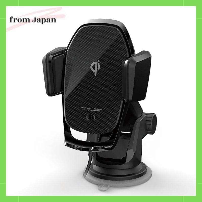 Kashimura QI Auto-Opening Holder for Smartphone Black Plating & Carbon Pattern NKW-19 Black