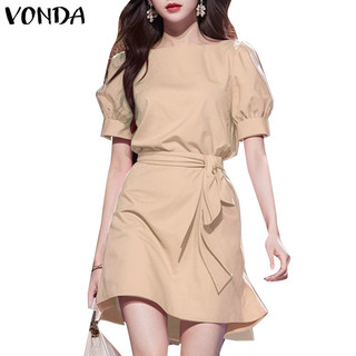 Vonda Nữ Hàn Quốc Xếp Ly Thường Ngày Nối Chữ A Váy Tay Phồng