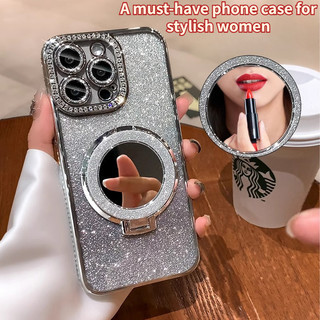 Ốp điện thoại gương bỏ túi hình vuông sang trọng Rhinrhino Bling Long lanh cho iPhone 15 14 13 12 Pro MAX 11 14 15 Plus bao gồm tất cả Vỏ silicon trong suốt