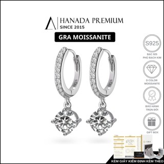 [QUÀ TẶNG 20/10]  Khuyên Tai Đá Moissanite 6.5MM Bạc 925 Xi Bạch Kim Tròn Đá Dáng Dài HANADA 1721