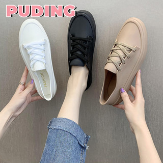 Giày trắng nữ, giày chống thấm nước, phong cách mới, giày buộc dây, giày đi mưa, đế bệt mũi tròn
