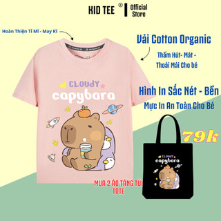 Áo thun trẻ em  , in hình CapyBara ,Chất Vải Cotton 100% mềm mịn , Thoái  Mái An Toàn  khi mặc , KidTee CapyBara04