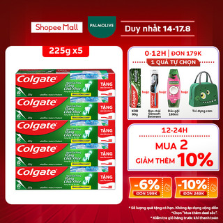 Bộ 5 Kem đánh răng Colgate ngừa sâu răng răng chắc khỏe 225g/tuýp tặng bàn chải