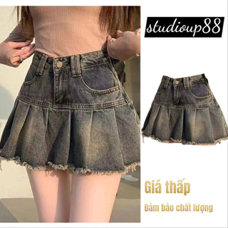 Chân Váy Bò Xếp Ly nữ dáng xếp li siêu xinh chân váy jean ngắn chữ A  basic dễ phối đồ