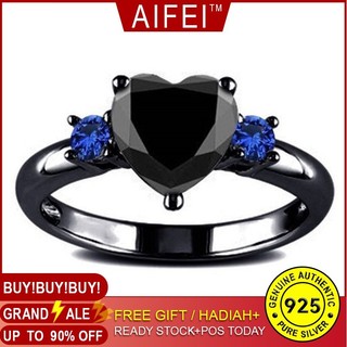 Nhẫn bạc 925 mạ vàng đen 18K hình trái tim đính đá thời trang cho nữ R934