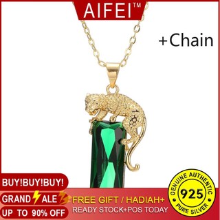 Mặt dây chuyền hình con báo đính đá thạch anh màu xanh lá thời trang châu âu-3977
