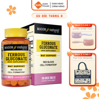 Viên Uống Sắt Cho Bà Bầu MASON NATURAL Ferrouse Gluconate  Giúp Bổ Máu, Tăng Tế Bào Hồng Cầu, Không Tanh, Không 100 Viên