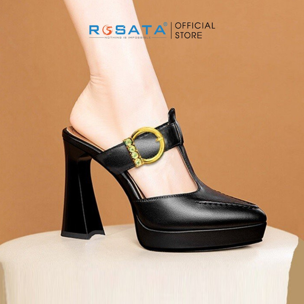 Guốc nữ 8 phân đế vuông ROSATA RO515 bít mũi nhọn da lì