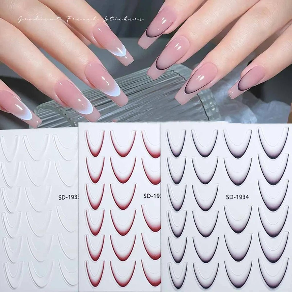 Pháp Gradient Dán Móng Tay Phong Cách Tối Giản Chống Thấm Nước Tự Dính Miếng Dán Móng Tay DIY Nail Art Trang Trí