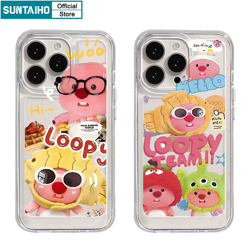 Suntaiho Ngộ nghĩnh Vỏ Dễ Thương Kính Họa Tiết Loopy Ốp lưng Iphone 15 14 13 12 11 Pro Max IP 7 8 Pl