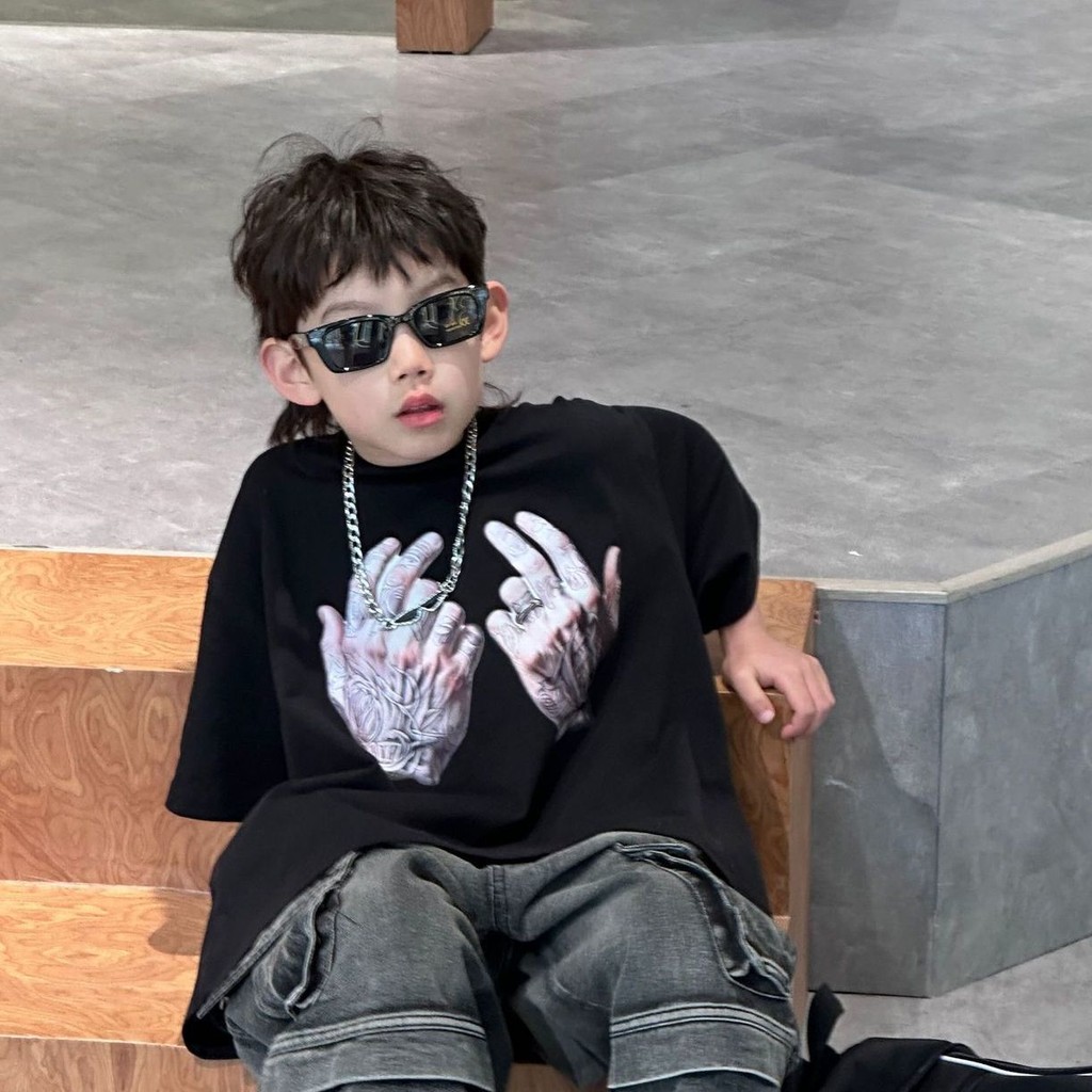 Boys Black Short Sleeve T-Shirt Children's Fashion Clothes