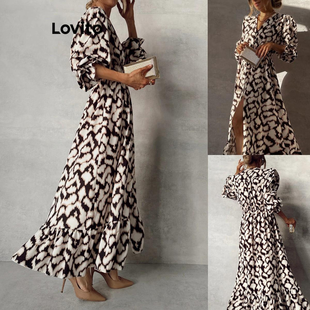Lovito Đầm xếp nếp nhiệt đới boho cho nữ LNL69287