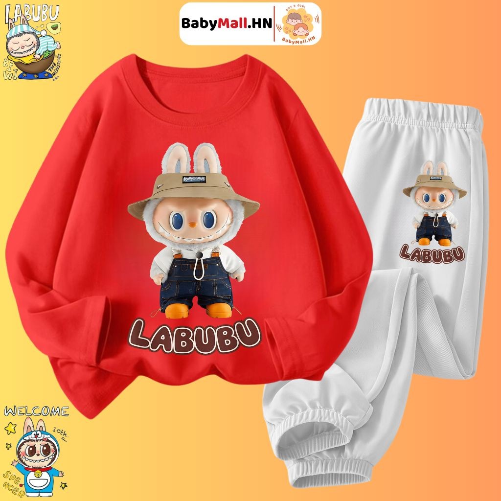 Bộ dài tay LABUBU cho bé BABYMALL, đồ bộ quần áo thun dài tay thu đông bé trai bé gái chất cotton