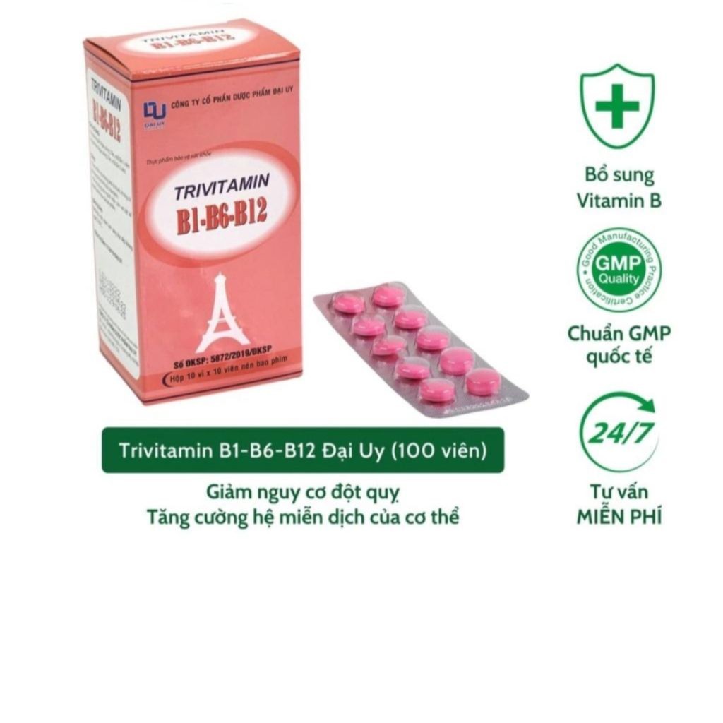Vitamin 3B B1-B6-B12 Đại Uy (Hộp 10 vỉ x 10 viên nén)
