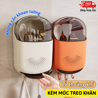 Hộp Đựng Đũa Muỗng Treo Tường Không Cần Khoan Luxe CribCo Ống Đựng Đũa Có Nắp Đậy Chống Bụi Ngăn Côn Trùng