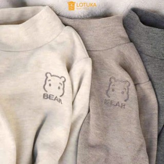 Áo Giữ Nhiệt Lót Lông Nhung Thêu Gấu LOTUKA, Áo Dài Tay Cổ Lọ Ấm Áp Cho Bé, Quần Áo Trẻ Em Size 4-18kg