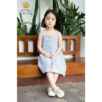 Váy litibaby cho bé gái kẻ linen size 2/10