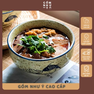 Bát tô gốm sứ 750ml - 1200ml dùng ăn mì, bún phở, cơm trộn, salad, họa tiết tiểu cổ men mịn decor