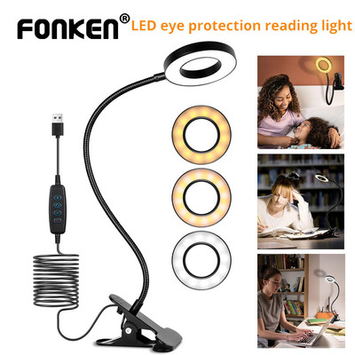 Đèn đọc sách LED Fonken có kẹp 3 màu & 10 đèn bàn độ sáng Đèn đọc sách cổ ngỗng linh hoạt Đèn ngủ đọc sách cho trẻ em