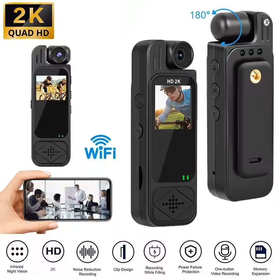 Camera Hành Động 2K HD WiFi Camera 1080P Di Động Kỹ Thuật Số Ghi Hình Cảnh Sát Cơ Thể Nhỏ Cam Hồng N