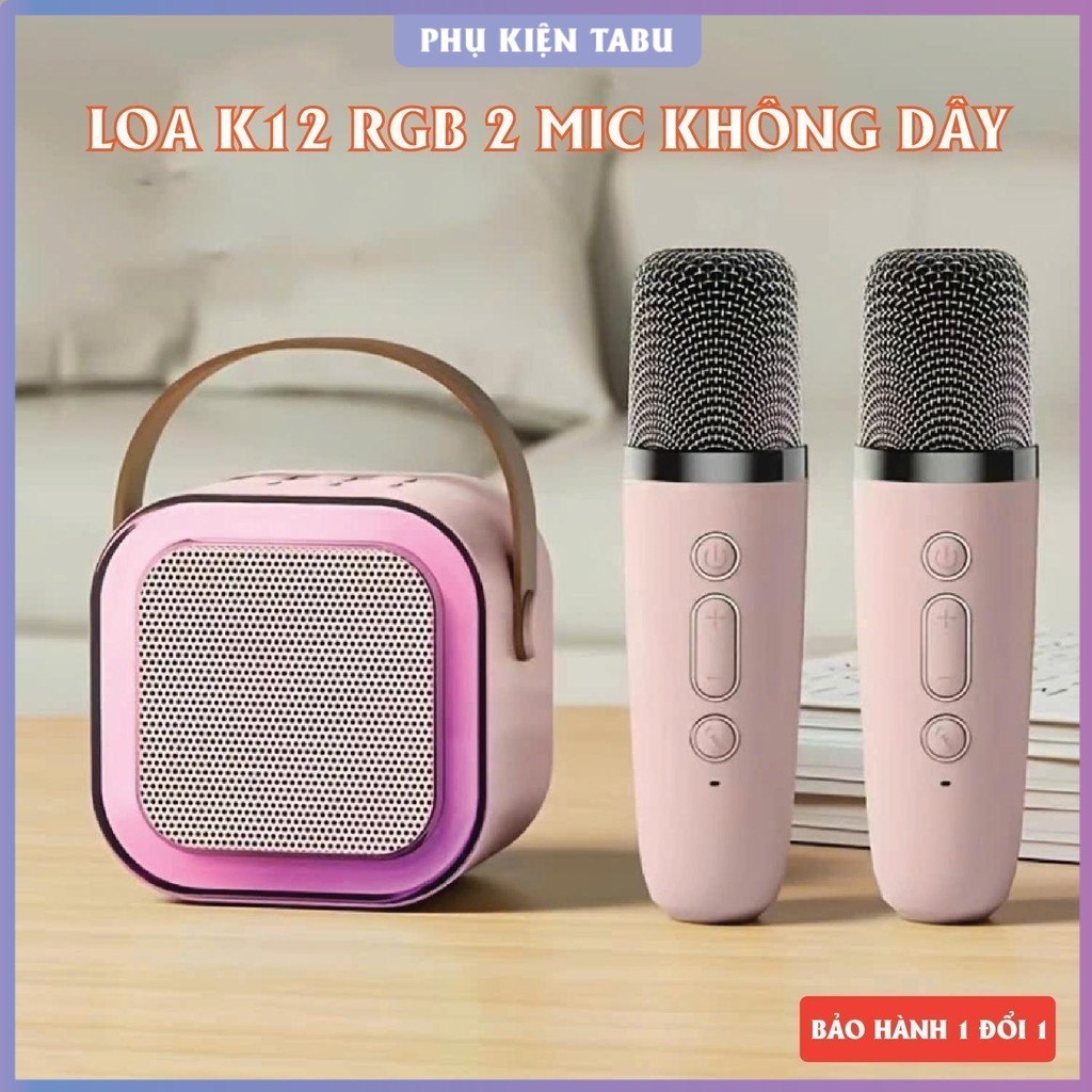 Loa mini, Loa Bluetooth Karaoke Mini 2 Mic K12 ,, CÓ ĐÈN LED ,, Loa K12, Loa Karaoke Mini, Loa kéo k