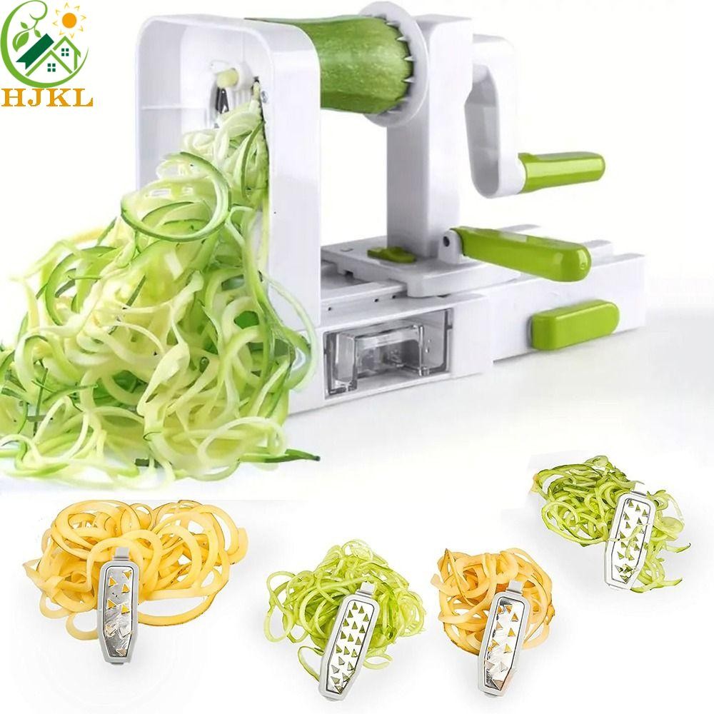 HJKL Máy xoắn ốc rau củ HJKL, Hướng dẫn sử dụng 4 lưỡi quay tay, Đế hút bền đa chức năng chuyên nghiệp Máy làm mì Zucchini Khoai tây chiên xoăn