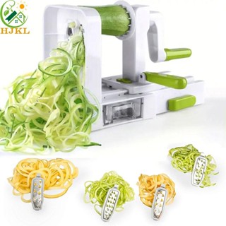 HJKL Máy xoắn ốc rau củ HJKL, Hướng dẫn sử dụng 4 lưỡi quay tay, Đế hút bền đa chức năng chuyên nghiệp Máy làm mì Zucchini Khoai tây chiên xoăn