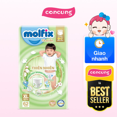 Bỉm tã quần Molfix thiên nhiên size XL 12-17kg 62 miếng (Giao bao bì ngẫu nhiên) - concung