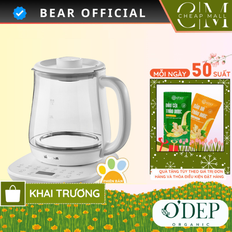 Ấm siêu tốc Bear 1.5 Lít 800W pha trà đa năng Chính hãng, giữ ấm 12 giờ YSH-D15V7 - CHEAP CSA