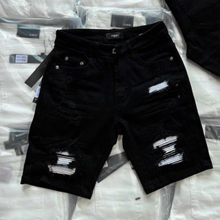 Quần short jean nam ngắn đen rách gối vá da mẫu mới hot,chất jean bền co giãn giá tốt Septembergirl MSH 057