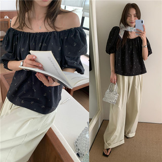 Kii Wii Phiên Bản Mùa Hè Hàn Quốc Một Vai Nhỏ Tươi Hoa Áo Sơ Mi Tay Ngắn Nữ 240706