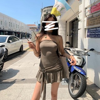 Kliou Mùa Hè 2024 Mới Nữ Y2K Retro Cá Tính Treo Cổ Không Tay Thiết Kế Đầm Sensational Giảm Béo Váy Ngắn