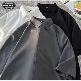  M-6xl Cơ Bản Hàn Quốc Trơn Ice Silk Áo Sơ Mi Nam Plus Size Áo Sơ Mi Tay Ngắn Đơn Giản Rời Thường Ngày Oversize Top 