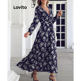 Đầm Lovito họa tiết hoa nhí buộc dây phong cách thanh lịch dành cho nữ LNL62142