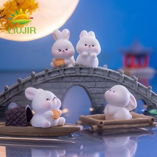 Liujir Bánh Trung Thu Thỏ Trang Trí, Hoạt Hình Mini Bunny Micro Phong Cảnh, Sáng Tạo Phong Cách Trung Hoa Nhựa Thỏ Tượng Vườn Cổ Tích