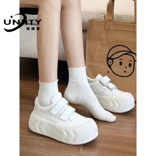 Daxingzhe Velcro Mũi Lớn Giày Bánh Mì Đế Dày Nữ Phong Cách Mới Preppy Phong Cách Thể Thao Giải Trí Tăng Chiều Cao Giày Trắng Nữ