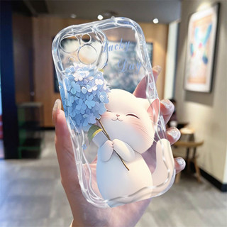 Ốp lưng iphone trau dồi 11 12 13 14 15 plus Pro Max iphoneX Xr Xs Max 7 8 6s plus Blue Flower Kitten Vỏ điện thoại in kem mềm bền và chống sốc