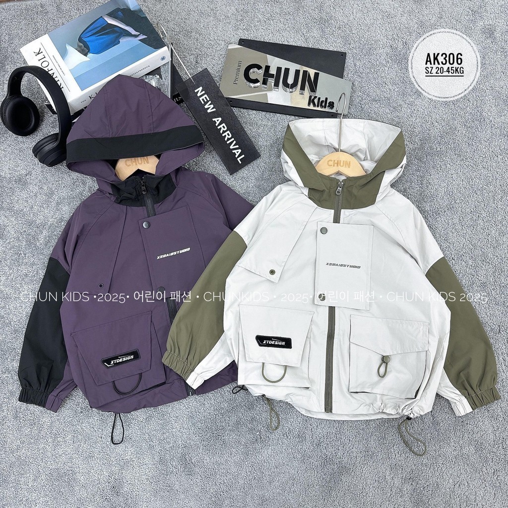 AK306 - ÁO khoác CHO BÉ vạt hình chữ nhật 2 túi - 9154