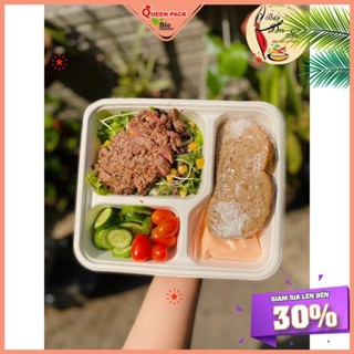 [HCM QP] Sỉ 50 Hộp Cơm 3 4 Ngăn Làm bằng Bã mía  Kèm nắp Nhựa PET Cao Cấp, Dùng Để Đựng Cơm Cho Nhà Hàng Quán Ăn