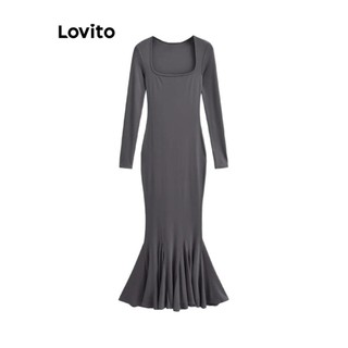 Đầm Lovito kiểu sò điệp màu trơn phong cách thường ngày cho nữ LNL53037