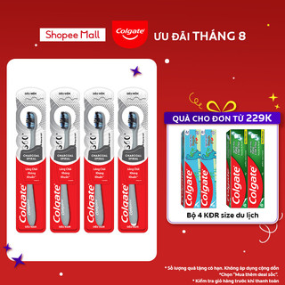 Bộ 4 Bàn chải Colgate 360 kháng khuẩn Charcoal Spiral lông chải xoắn kép