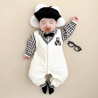 Bộ Bodysuit Dài Tay Babyshop88vn Cho Bé Trai Bé Gái M19.8.24-2 Jumpsuit Mẫu Công Tử - Màu Trắng - Chất Len