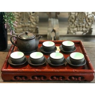 Bộ Ấm Trà Gốm Hồng Sa Bát Tràng Cao Cấp - Nghệ Nhân Phạm Thế Anh - Gốm Mộc  - Dung Tích 350ml