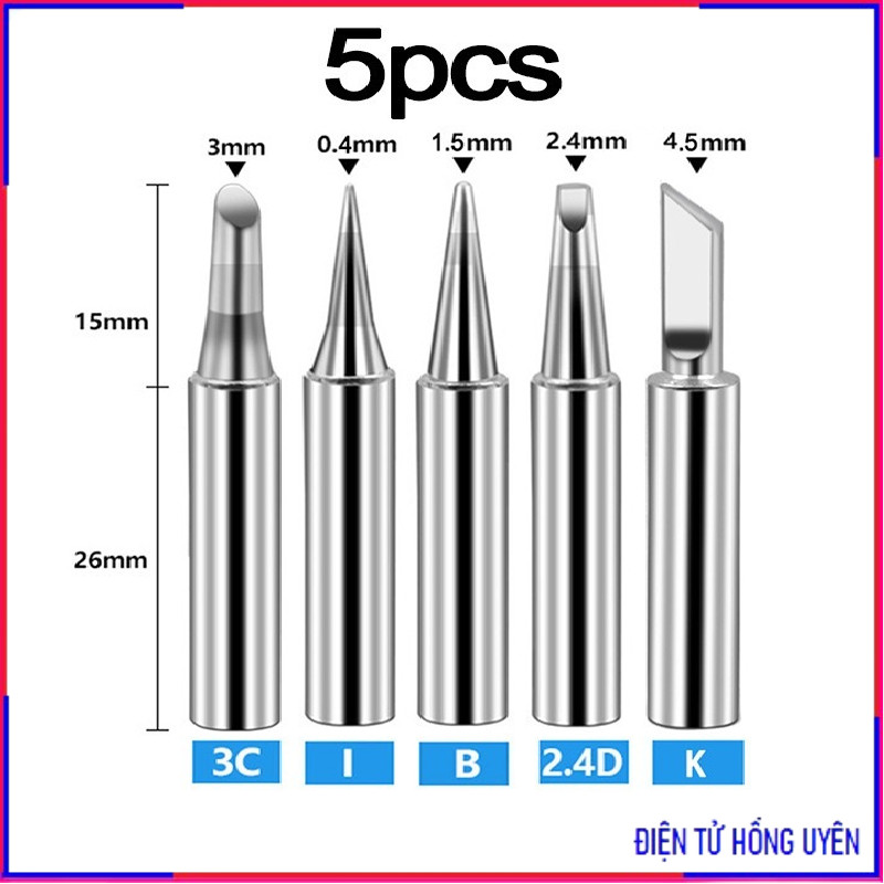 Bộ 5 Đầu mũi hàn 900M hakko 936, Mũi hàn thay thế cho trạm hàn, tay mỏ hàn chỉnh nhiệt 936, 937, 908