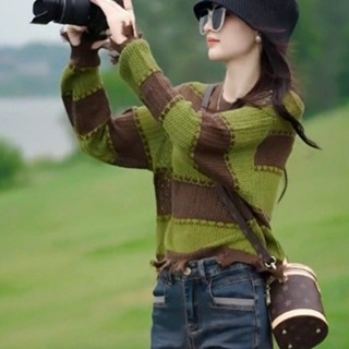  Mùa Thu Bên Ngoài Mặc Ngắn Tua Rua Áo Len Nữ Phong Cách Mới Phong Cách Phương Tây Sọc Áo Len Xuân Thu Phong Cách Nhỏ Rách Top 
