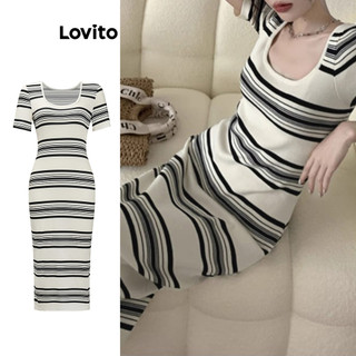 Đầm Lovito kẻ sọc phong cách thường ngày cho nữ L96MD009