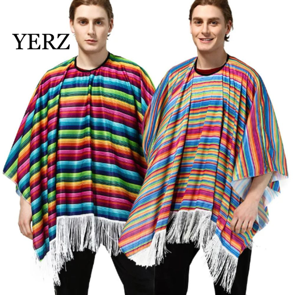 Yerz Trang Phục Mexico, Áo Sơ Mi Dân Tộc Sọc Cầu Vồng Phong Cách Mexico Áo Choàng, Lễ Hội Cosplay Ha